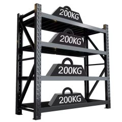 Storage rack SR-12-BCK, 4 shelves, BLACK, adjustable, 200x50x200 cm, max. load 200 kg